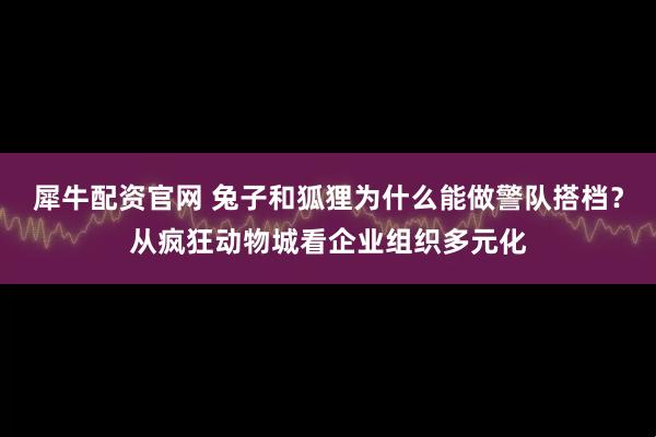 犀牛配资官网 兔子和狐狸为什么能做警队搭档？从疯狂动物城看企业组织多元化